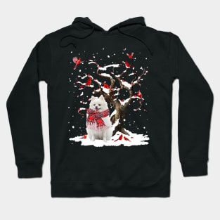 White Pomeranian Scarf Cardinal Snow Christmas Hoodie